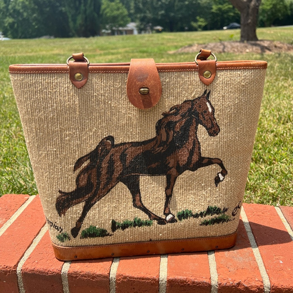 ENID COLLINS OF TEXAS EQUESTRIAN HAND PAINTED TOTE